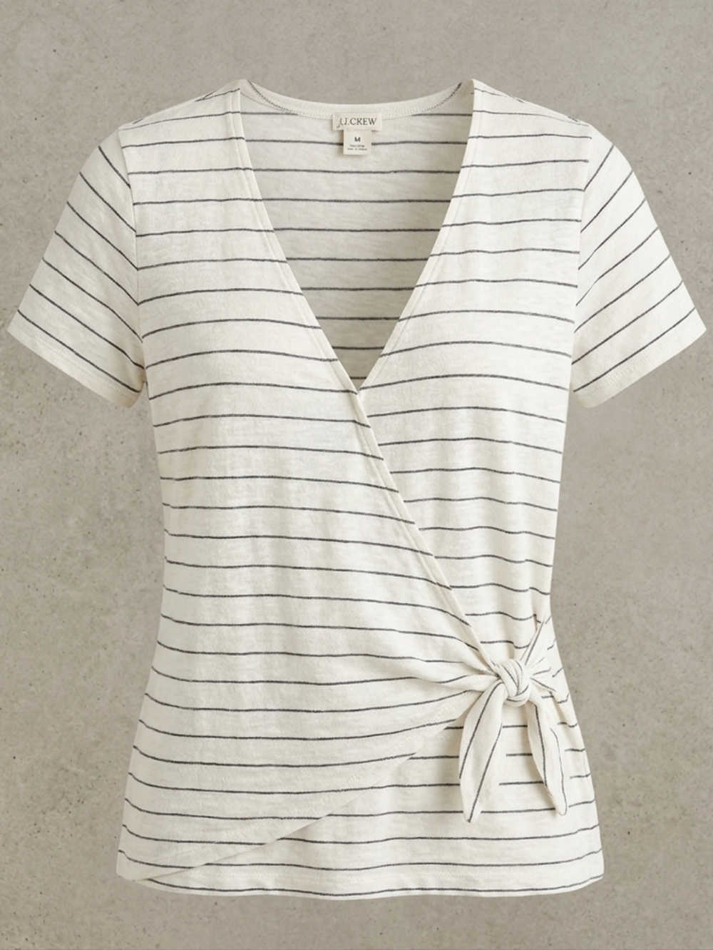 J. Crew 100% Cotton White Navy Striped Waist Tie Short Sleeve Women's Top Size M